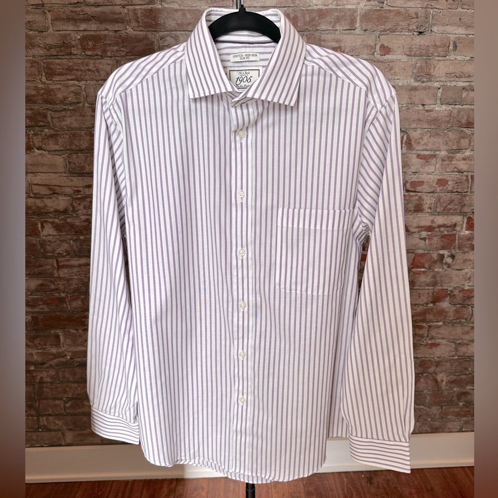 Jos A Bank Lavender Pin Striped Tailored Shirt